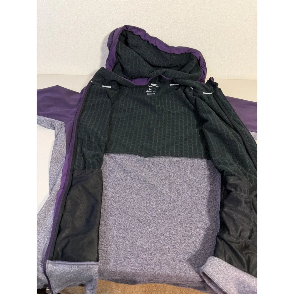 Nike Running‎ Jacket Womens Large Purple Dri-FIT Thermal Full Zip Hoodie 520332
